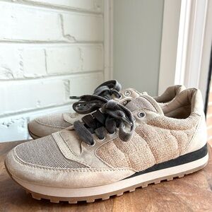 Brunello Cucinelli Women's Monili Trim Metallic Runner Sneaker 38 Gold Beige